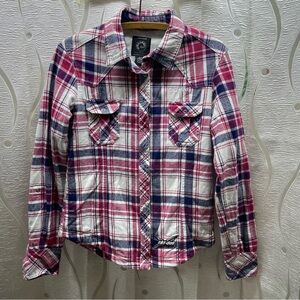 Ski-Doo Flannel Shirt Women Small Pink Plaid Fleece Lined Western Snap Excellent